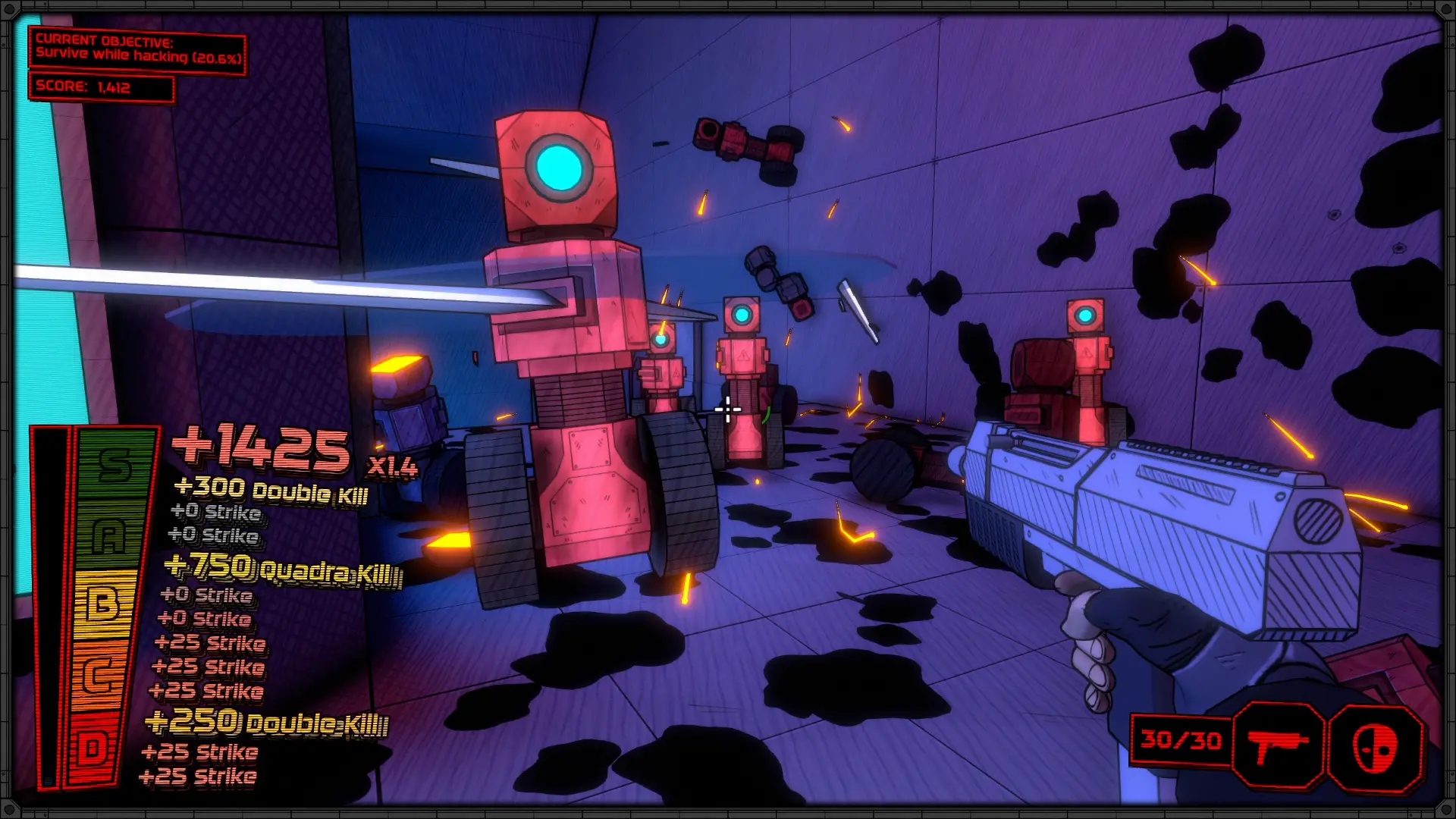 Gameplay screenshot of a red popcorn enemy flying and lunging towards the player.